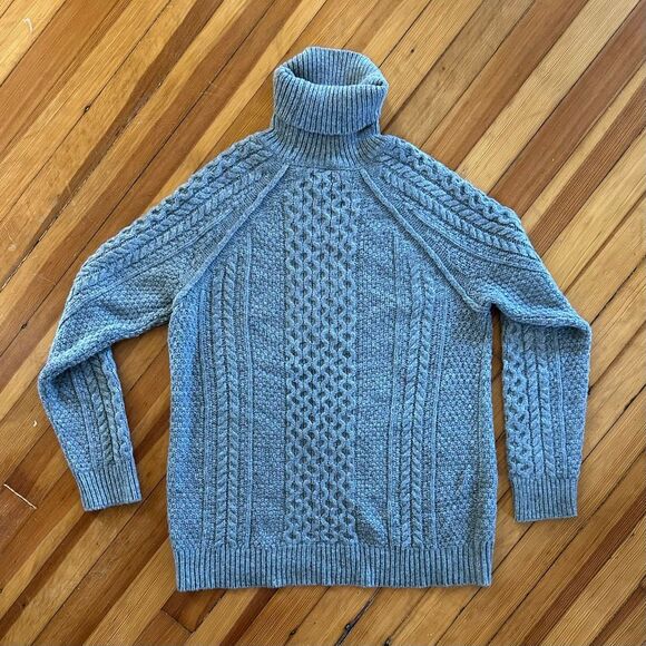 Vince Cableknit Merino Alpaca Wool Blend Turtleneck in Grey Size L - Picture 3 of 5